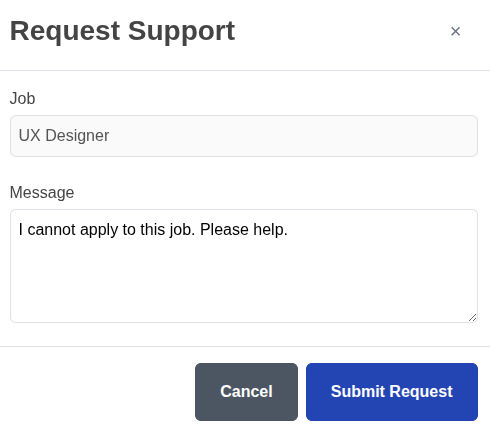 Request Support Interface on Job View Page